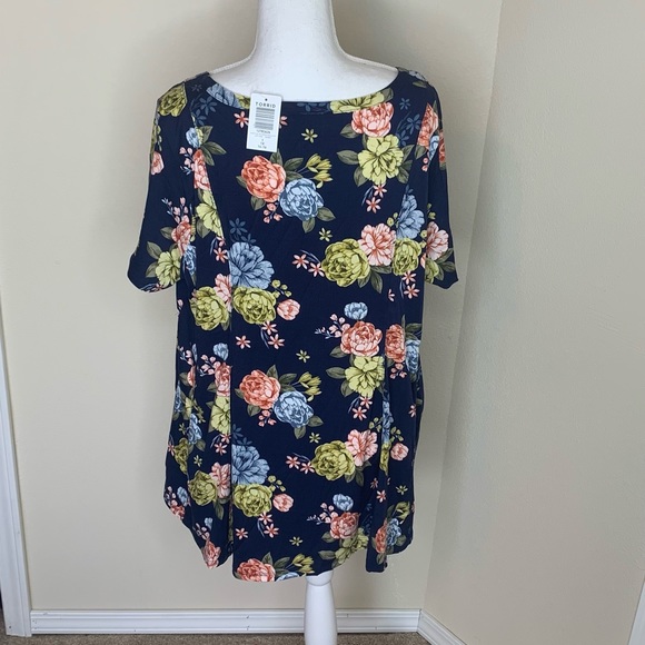 🦆Torrid Navy Floral Fit & Flare Blouse - Picture 2 of 4